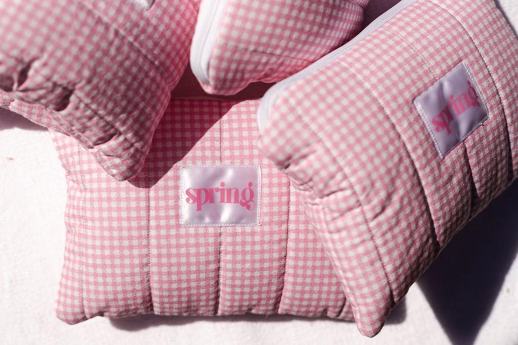 pink gingham make-up bag