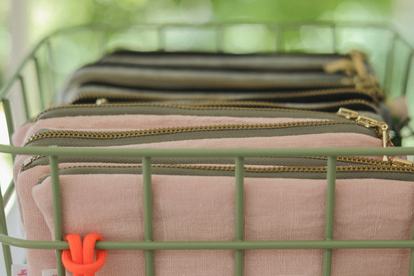 Pale pink or dove grey make-up pouch with Liberty lining and charms